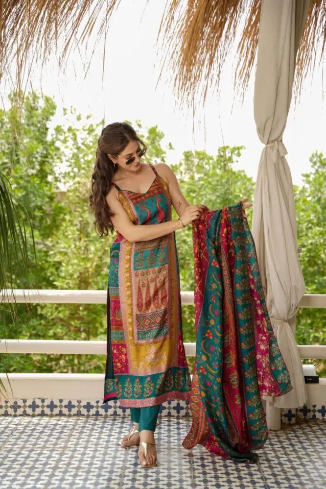 Ethnic Elegance: Sadlo's Designer Digital Printed Organza Silk Anarkali Suit