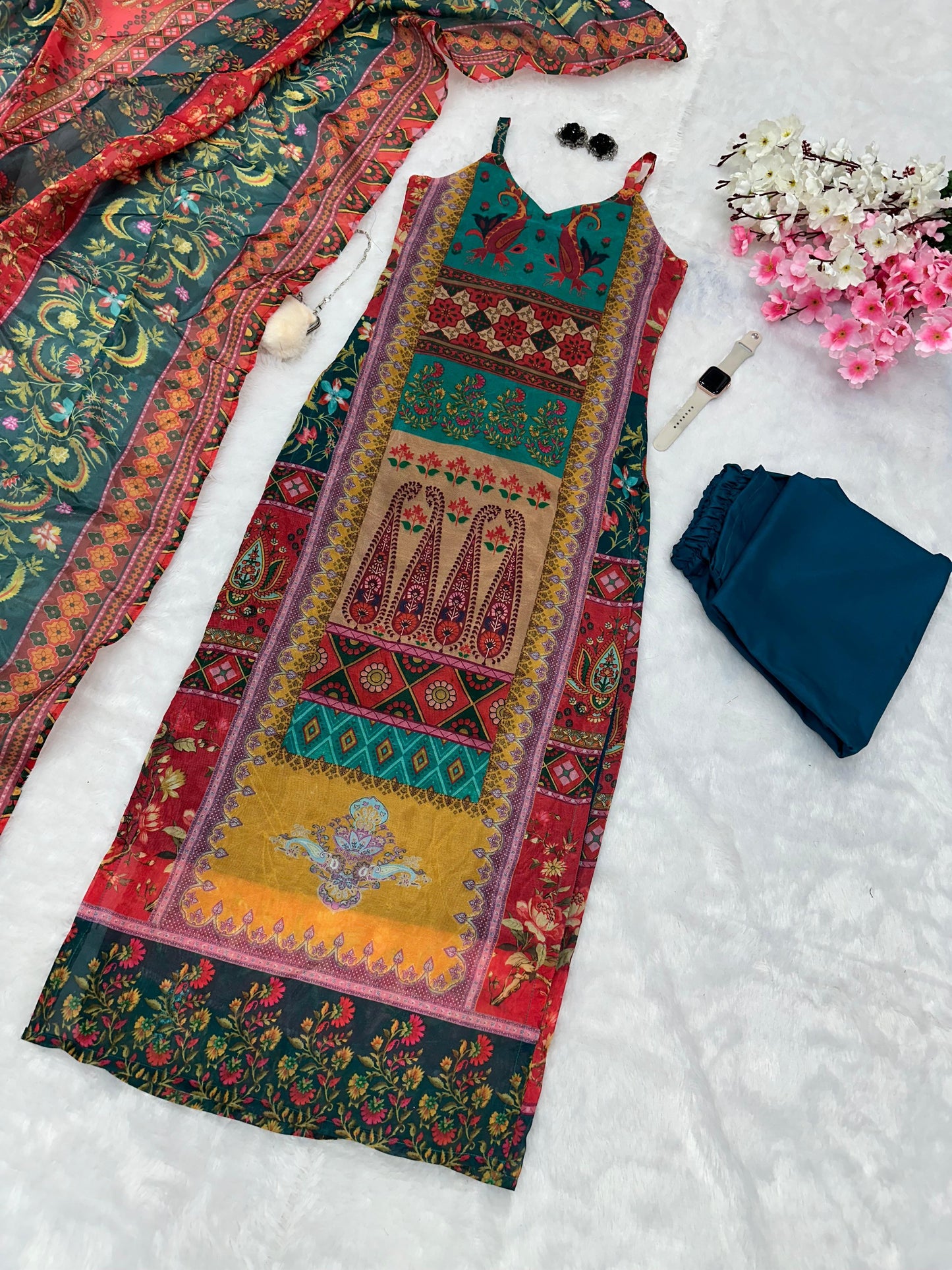 Ethnic Elegance: Sadlo's Designer Digital Printed Organza Silk Anarkali Suit