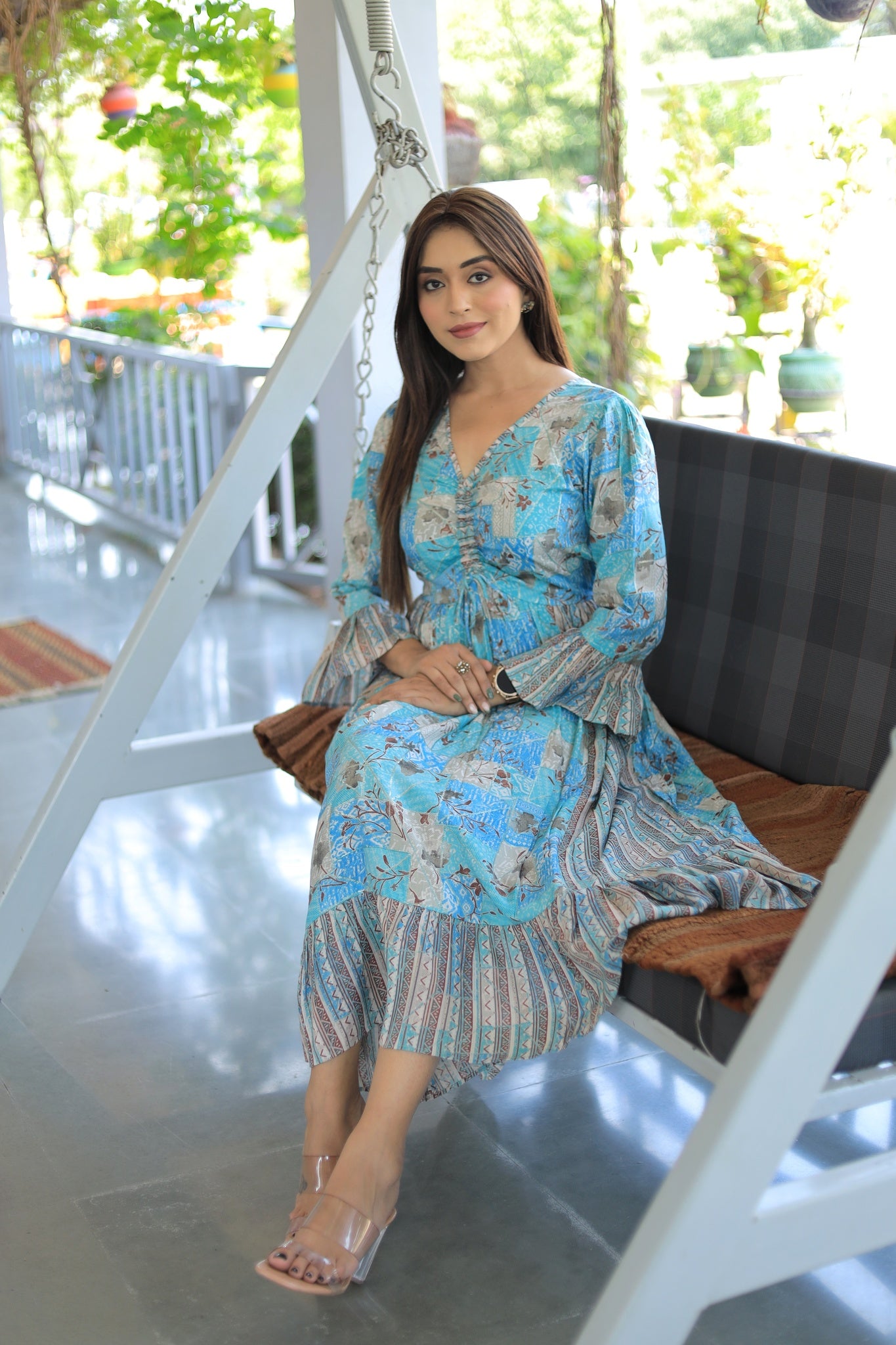 Blue Color V -Neck Printed Fancy Kurti By SADLO