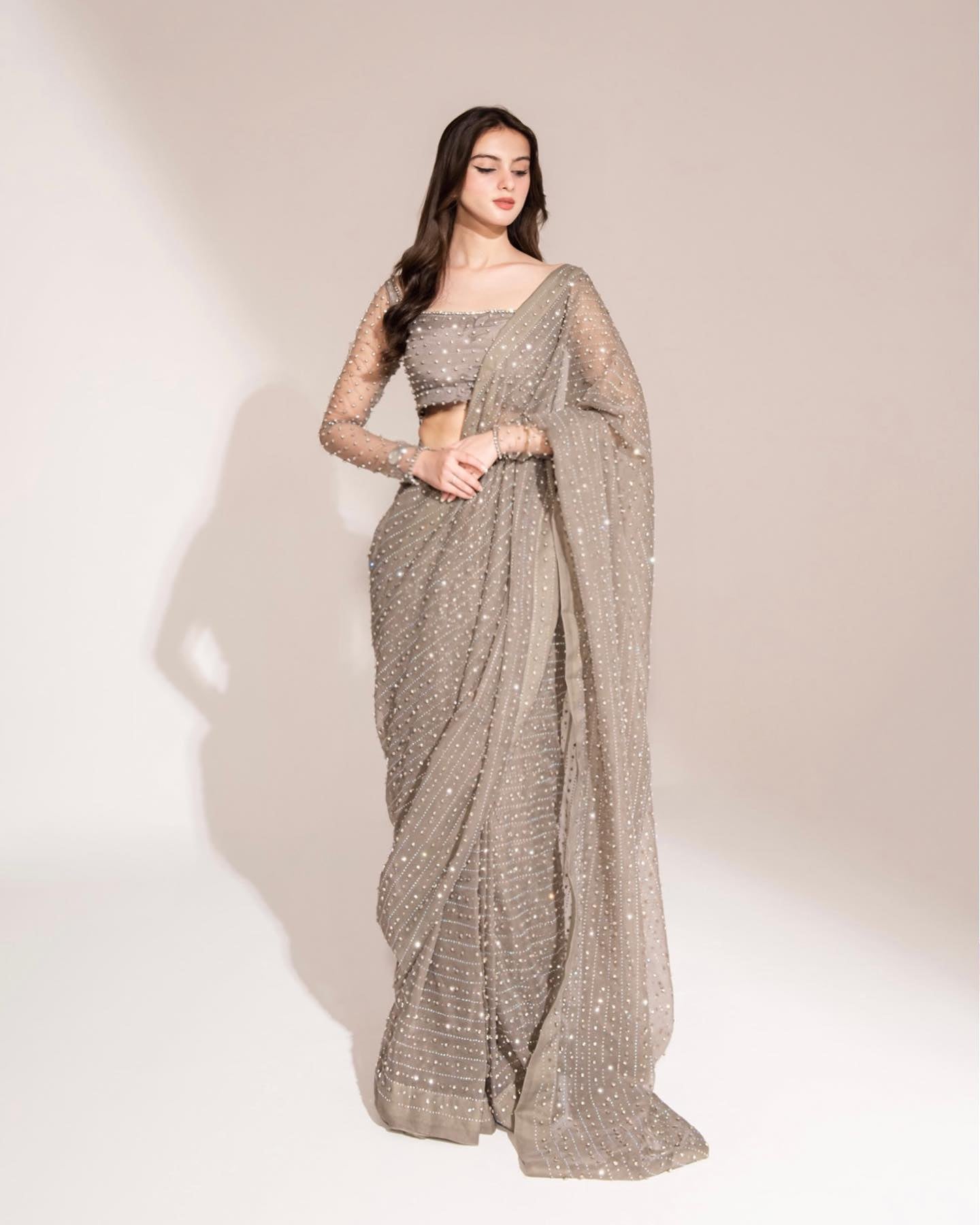 Sadlo`s Designer Georgette Swarovski Work Saree