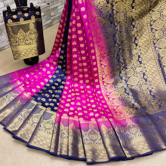 Women's Gorgeous Kanjivaram Jacquard Silk Saree With Beautiful Patli Pallu