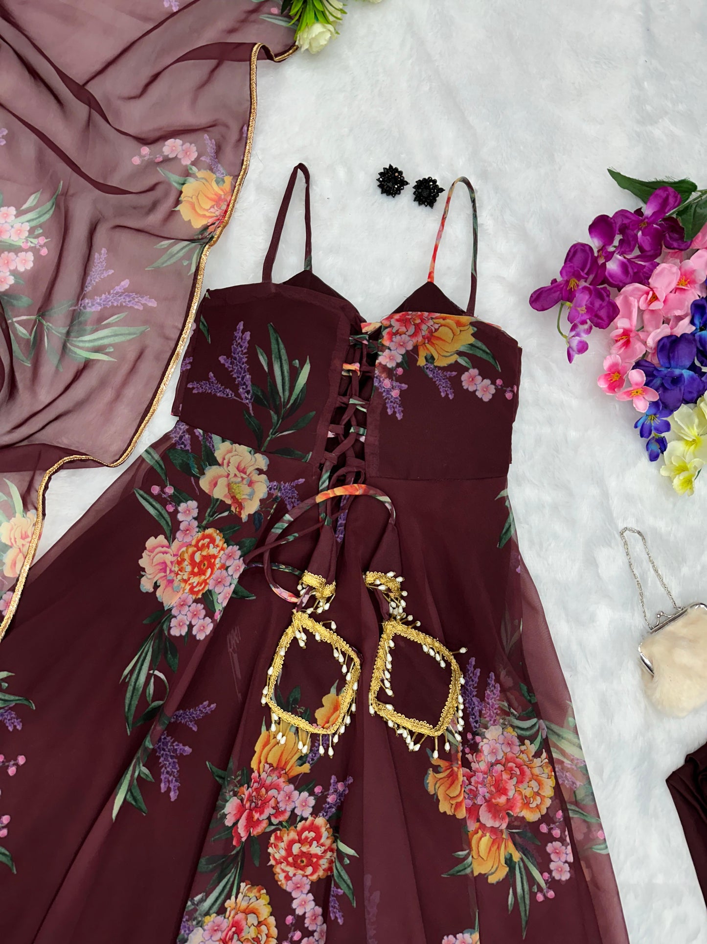 Maroon Bloom: Sadlo's Digital Printed Georgette Silk Anarkali Suit With Huge Flair