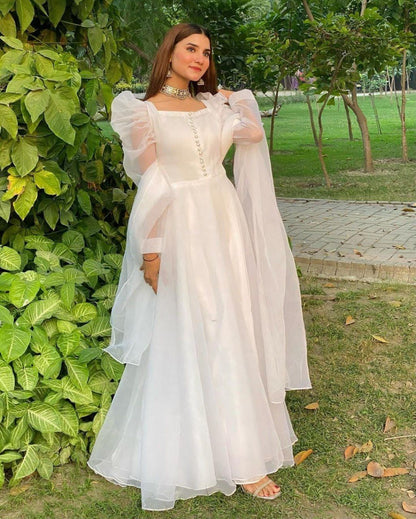 Moonlit Majesty: Sadlo's Organza Silk Anarkali Gown With Huge Flair