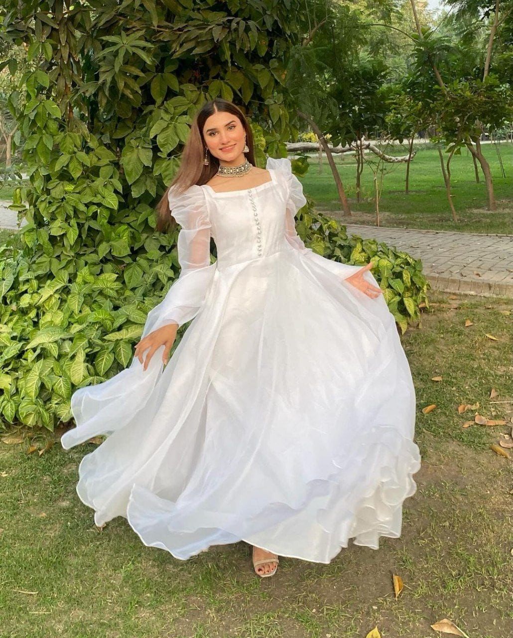 Moonlit Majesty: Sadlo's Organza Silk Anarkali Gown With Huge Flair