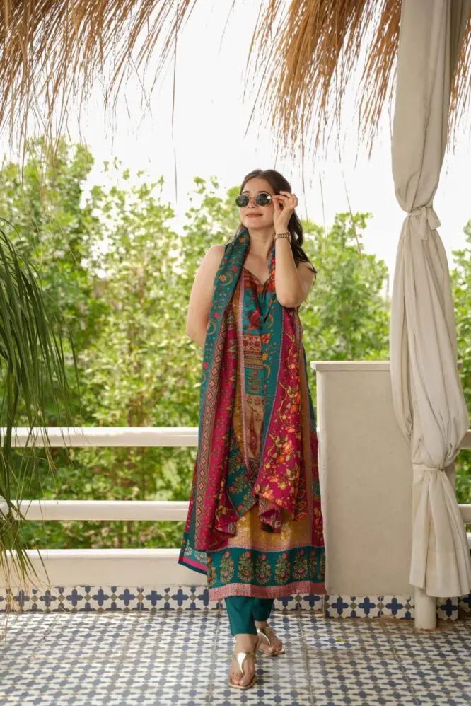 Ethnic Elegance: Sadlo's Designer Digital Printed Organza Silk Anarkali Suit