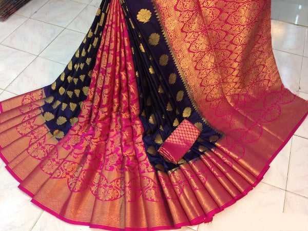 Women's Adorable Fancy Jacquard Art Silk Saree With Contrast Patli Pallu