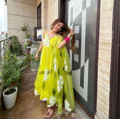 Bright Breeze: Sadlo's Designer Digital Printed Organza Silk Anarkali Suit With Huge Flair